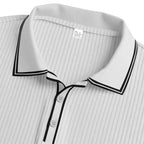 Men's Ribbed Knit Polo Shirt with Contrast Collar & Stretch Fit - Flat Collar Tag
