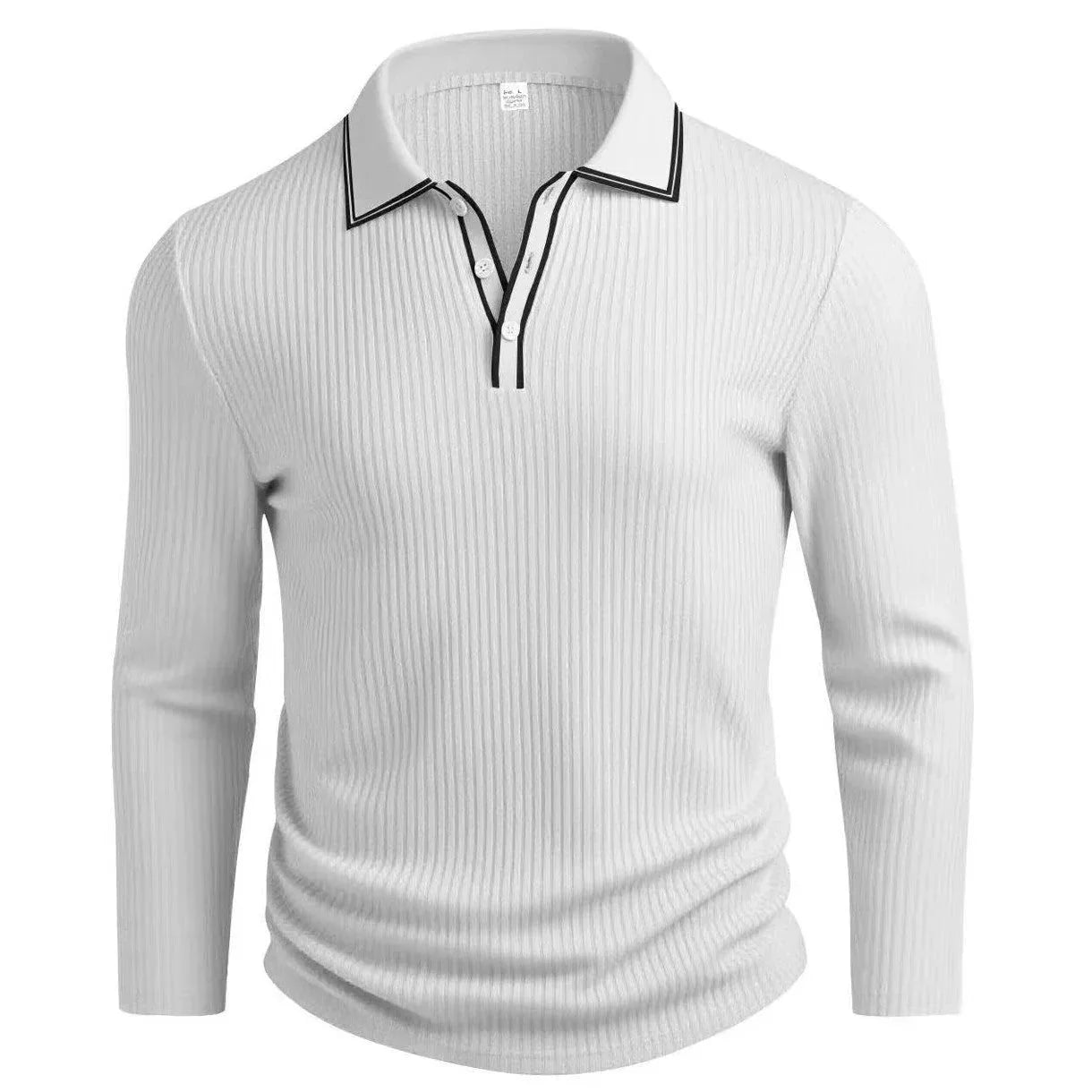 Men's Ribbed Knit Polo Shirt with Contrast Collar & Stretch Fit - Front Flat Lay