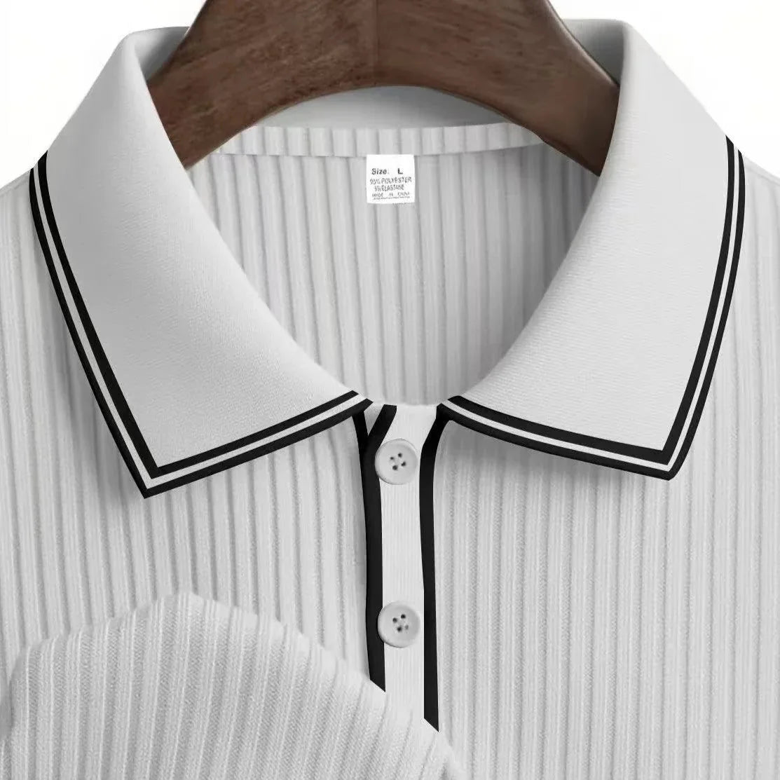 Men's Ribbed Knit Polo Shirt with Contrast Collar & Stretch Fit - Hanger Collar