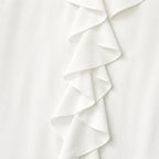 White Women's Oversized Ruffle Blouse with V-Neck & Three-Quarter Sleeves — Nell - Ruffle Detail