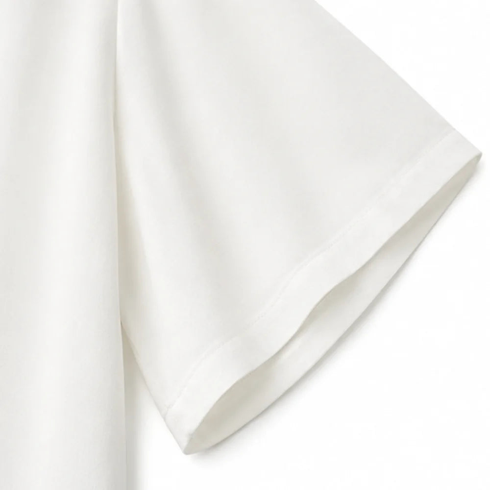 White Women's Oversized Ruffle Blouse with V-Neck & Three-Quarter Sleeves — Nell - Sleeve Detail