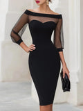 Women's Sheer Illusion Off-Shoulder Midi Dress with Sweetheart Neckline — Violetta