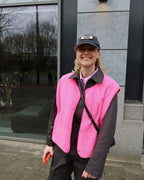 Pink Women's Sherpa Fleece Vest with Snap-Button Front & Patch Pocket — Tahlia - Worn Street Style