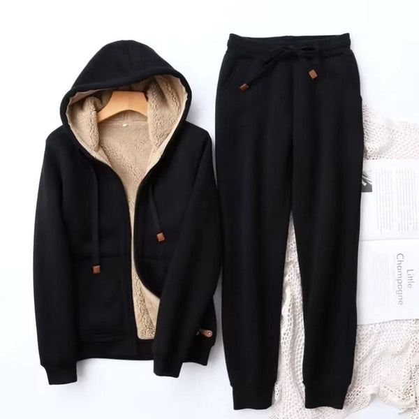 Women's Sherpa Hoodie Set with Zip-Up Front & Jogger Pants — Saskia