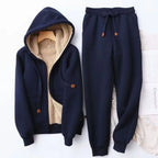Blue Women's Sherpa Hoodie Set with Zip-Up Front & Jogger Pants