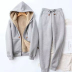 Grey Women's Sherpa Hoodie Set with Zip-Up Front & Jogger Pants