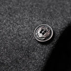 Men's Single-Breasted Wool Overcoat with Stand Collar - Button Close Up