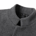Men's Single-Breasted Wool Overcoat with Stand Collar - Collar Close Up