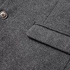 Men's Single-Breasted Wool Overcoat with Stand Collar - Pocket Close Up