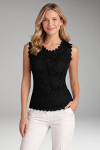 Black Women's Sleeveless Lace Blouse with Scalloped Neckline & Pattern — Valerie
