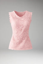 Pink Women's Sleeveless Lace Blouse with Scalloped Neckline & Pattern — Valerie - Front Flat