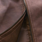 Brown Men's Slim Fit Biker Jacket with Suede Finish & Zip Pockets — Finn - Zipper Detail