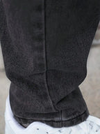 Black Men's Straight Leg Jeans with Zip-Fly Closure & Front Pockets — Benedict - Hem Fold Closeup