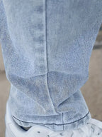 Light Blue Men's Straight Leg Jeans with Zip-Fly Closure & Front Pockets — Benedict - Hem Detail Closeup