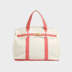 Lady Pink Women's Luxury Handbag Structured Canvas Tote with Leather Trim & Turn-Lock Closure