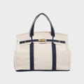 Women's Luxury Handbag Structured Canvas Tote with Leather Trim & Turn-Lock Closure — Coraline