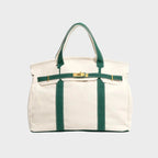 Racing Green Women's Luxury Handbag Structured Canvas Tote with Leather Trim & Turn-Lock Closure