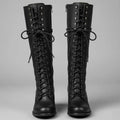 Women's Studded Knee High Boots with Leather Lace-Up Design & Block Heel — Nicole