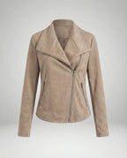 Apricot Women's Biker Jacket in Tailored Suede with Asymmetric Zip — Amara