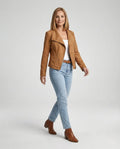 Women's Biker Jacket in Tailored Suede with Asymmetric Zip — Amara