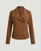 Camel Women's Biker Jacket in Tailored Suede with Asymmetric Zip