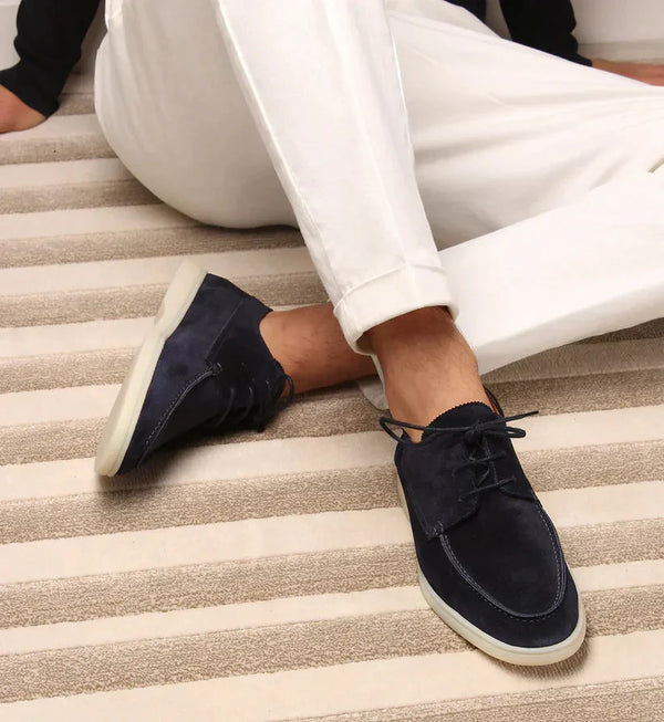 Men's Suede Lace-Up Loafers with Moc Toe Design — Harvey