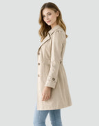Women's Tailored Trench Coat with Belted Waist & Button Front - Side Profile