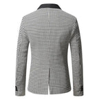 9881 Men's Tailored Blazer in Houndstooth Print with Notched Lapel & Flap Pockets — Reid - Back Full