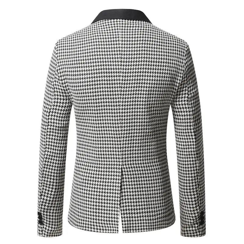 9881 Men's Tailored Blazer in Houndstooth Print with Notched Lapel & Flap Pockets — Reid - Back Full