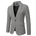 9901 Men's Tailored Blazer in Houndstooth Print with Notched Lapel & Flap Pockets — Reid - Front Flat