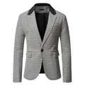 Men's Tailored Blazer in Houndstooth Print with Notched Lapel & Flap Pockets — Reid