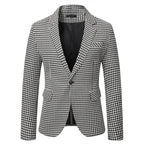 9881 Men's Tailored Blazer in Houndstooth Print with Notched Lapel & Flap Pockets — Reid