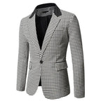 9901 Men's Tailored Blazer in Houndstooth Print with Notched Lapel & Flap Pockets — Reid