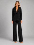 Black Women's Blazer Pants Set with Relaxed Fit & Stretch Comfort