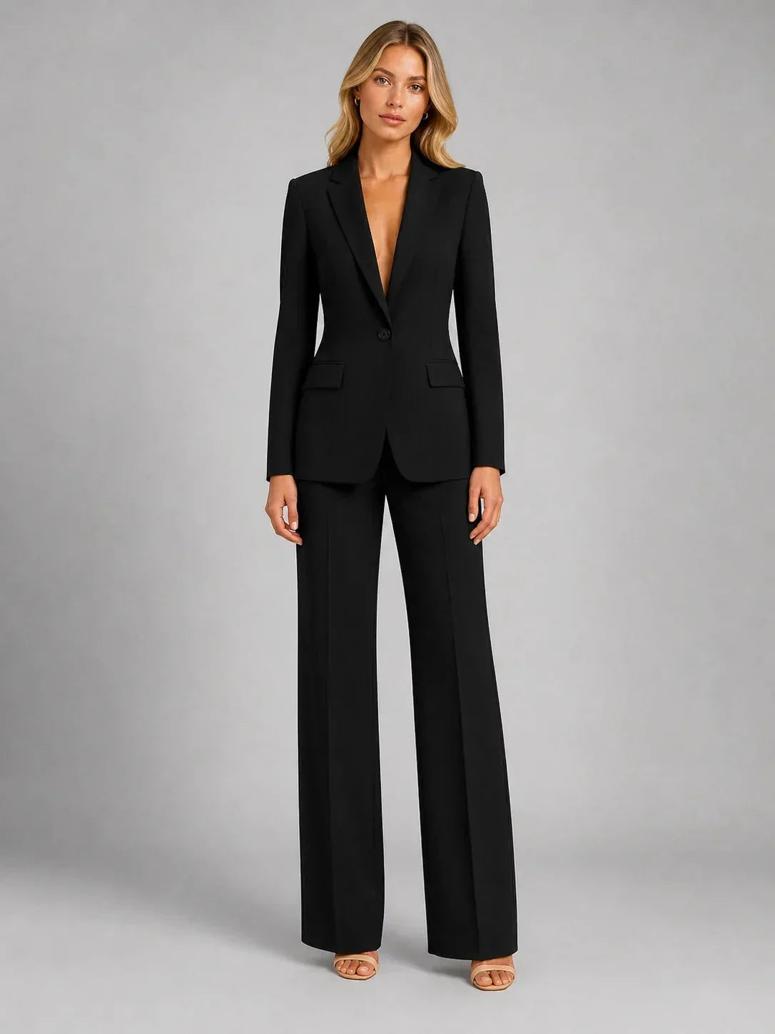 Black Women's Blazer Pants Set with Relaxed Fit & Stretch Comfort
