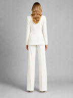 White Women's Blazer Pants Set with Relaxed Fit & Stretch Comfort — Nova - Back Full