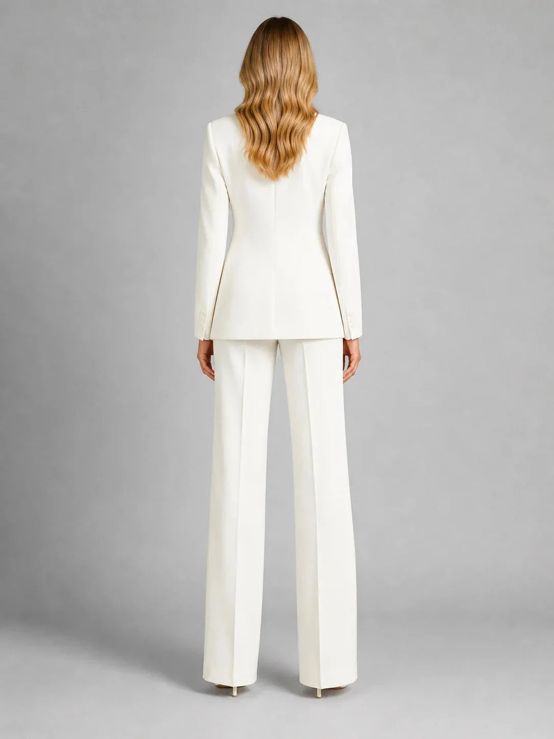 White Women's Blazer Pants Set with Relaxed Fit & Stretch Comfort — Nova - Back Full