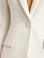 White Women's Blazer Pants Set with Relaxed Fit & Stretch Comfort — Nova - Close Up Detail