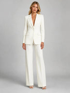 White Women's Blazer Pants Set with Relaxed Fit & Stretch Comfort — Nova