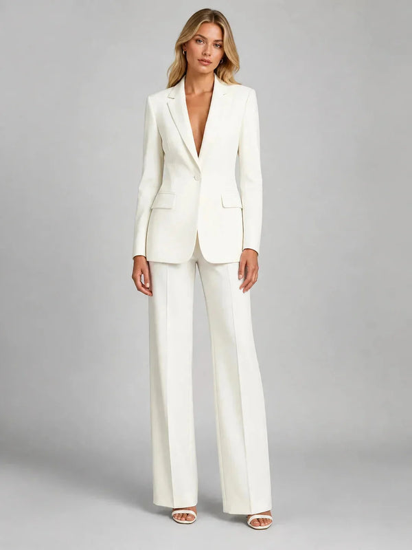 White Women's Blazer Pants Set with Relaxed Fit & Stretch Comfort — Nova