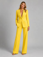Yellow Women's Blazer Pants Set with Relaxed Fit & Stretch Comfort