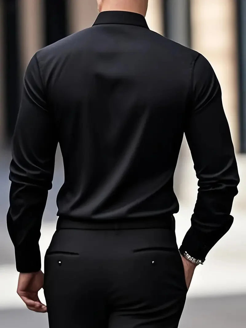 Men's Tailored Executive Shirt with Button-Front Closure & Slim Fit - Back Full Studio