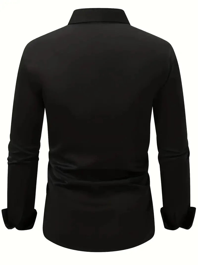 Men's Tailored Executive Shirt with Button-Front Closure & Slim Fit - Flat Lay Back Solid