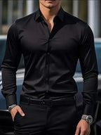 Black Men's Tailored Executive Shirt with Button-Front Closure & Slim Fit