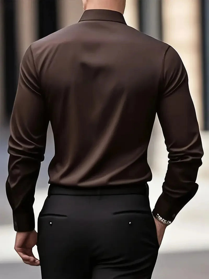 Men's Tailored Executive Shirt with Button-Front Closure & Slim Fit - Back Full Car Background