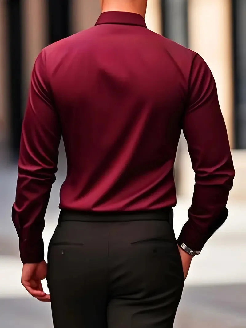 Men's Tailored Executive Shirt with Button-Front Closure & Slim Fit - Back Full Pose
