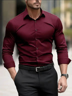 Burgundy Men's Tailored Executive Shirt with Button-Front Closure & Slim Fit