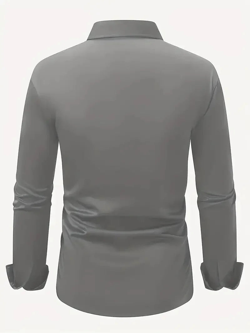 Men's Tailored Executive Shirt with Button-Front Closure & Slim Fit - Flat Lay Back Charcoal