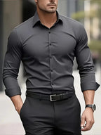 Dark Gray Men's Tailored Executive Shirt with Button-Front Closure & Slim Fit