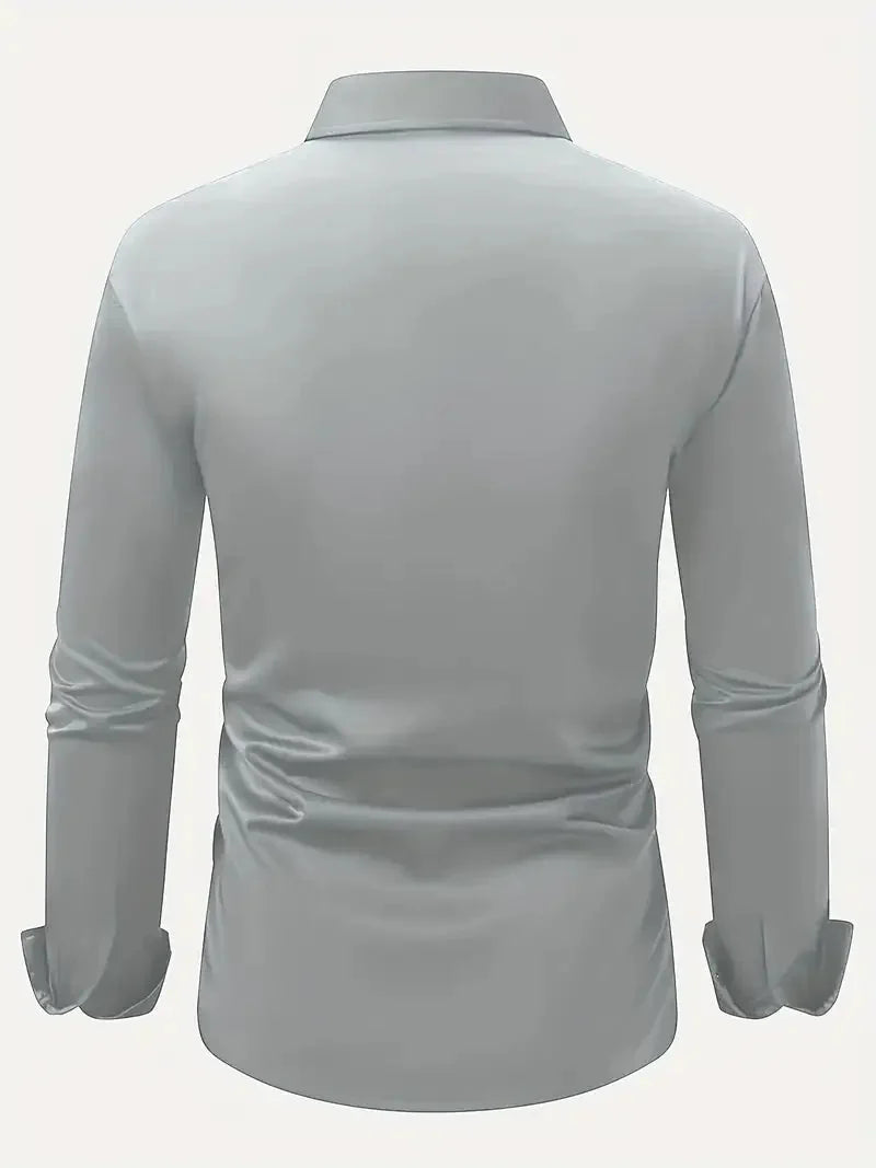 Men's Tailored Executive Shirt with Button-Front Closure & Slim Fit - Flat Lay Back Light